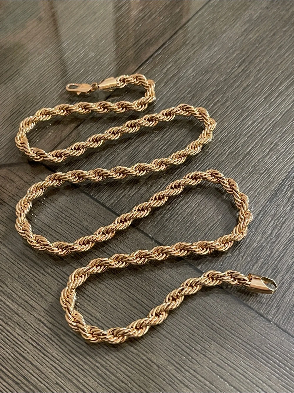 Vintage Style Classic Diamond-Cut Gold-tone Rope Chain Necklace